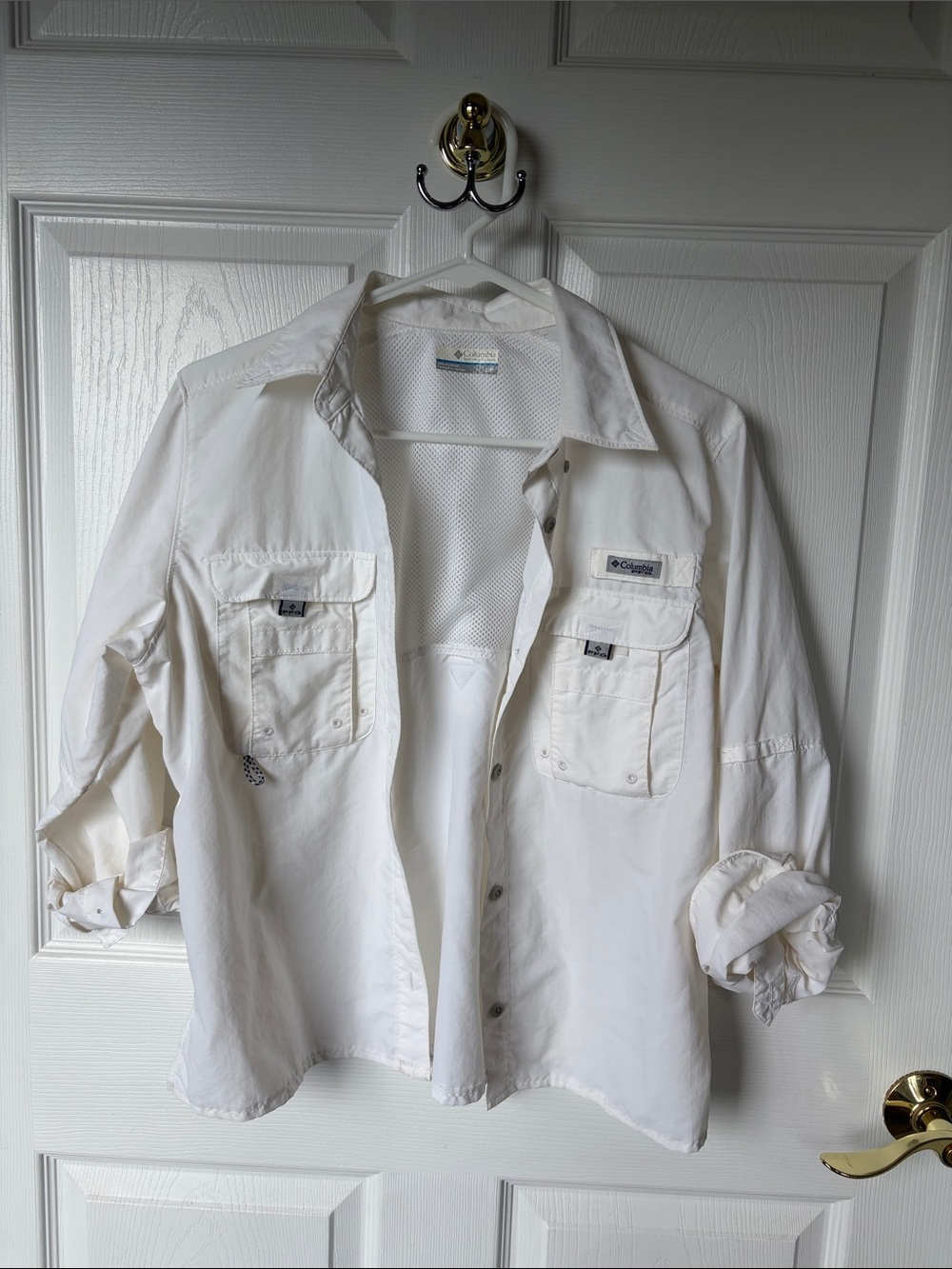 Columbia PFG Women's White Button-Down Utility Shirt